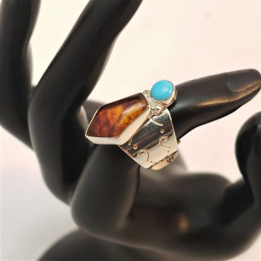 Jay King Baltic Amber & Turquoise Sterling Ring - Picture 2 of 8